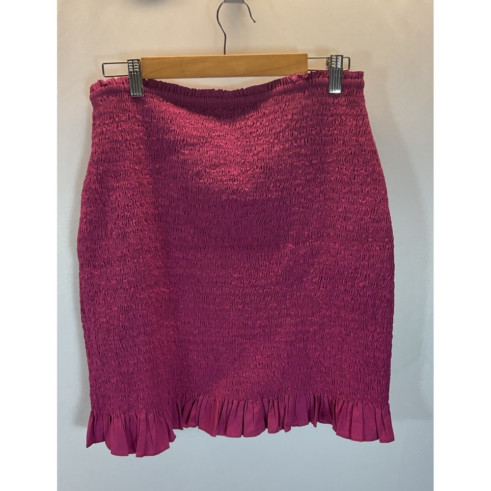 Anthropologie Size L Purple Smocked Ruffle Hem Stretch Cotton Mini Skirt - Picture 2 of 10